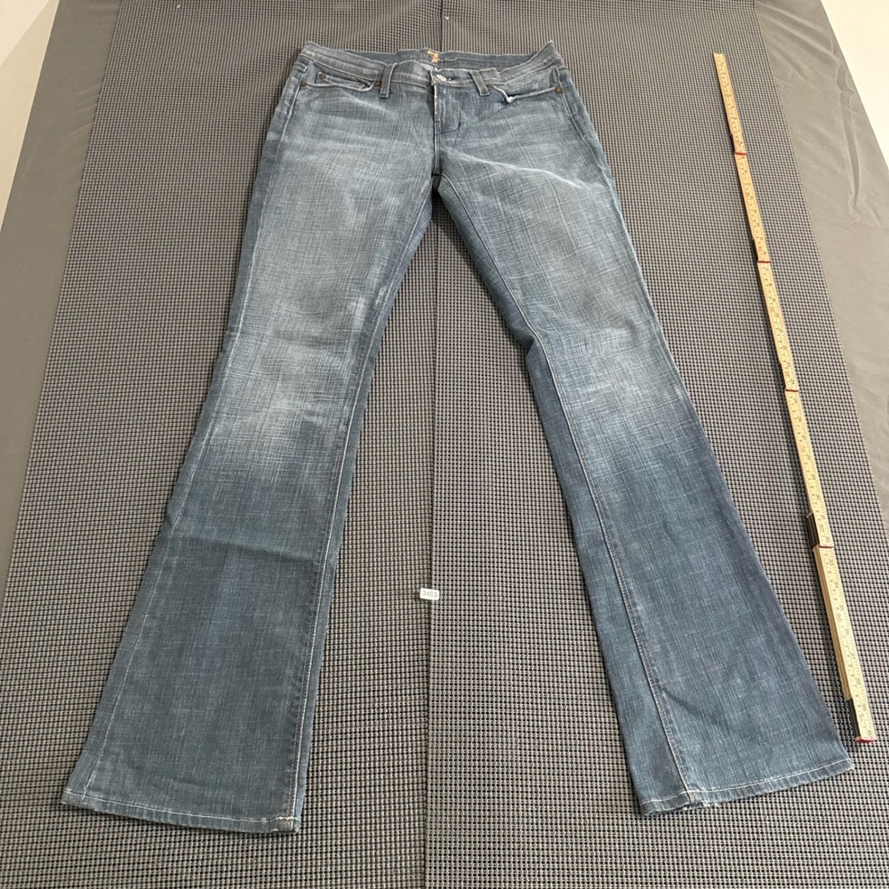 7 For All Mankind Womens Blue Flare Jeans Size 28 Low Rise Embroidered Pockets